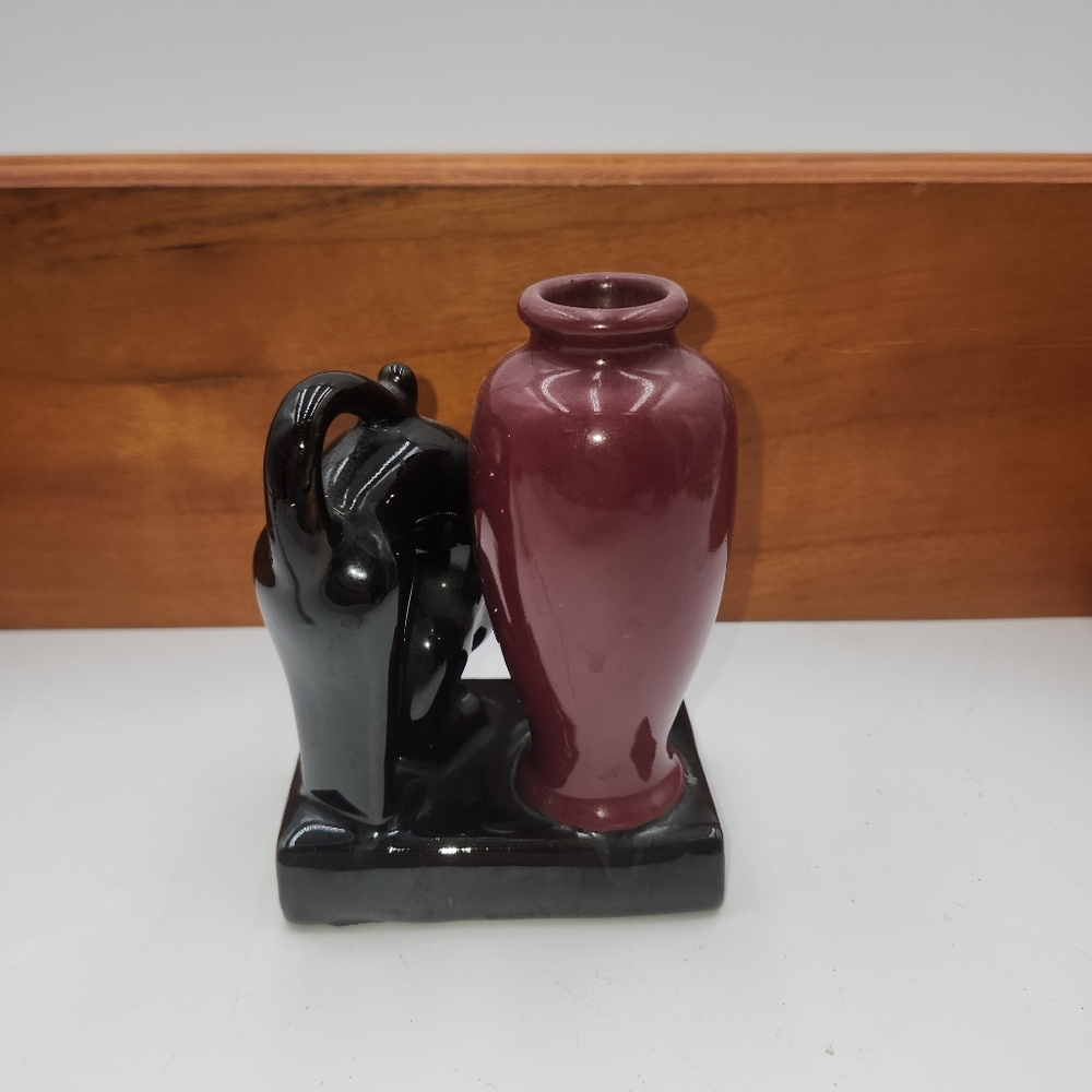Vintage Redware Black Cat W/ Bud Vase on book bookend Made In Japan - Picture 5 of 10